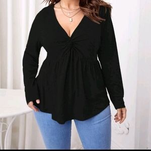 Plus Size Black Twist Front Peplum Tee